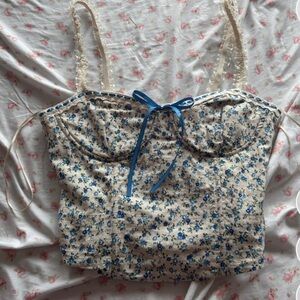 Elegant Floral Corset in Baby Blues and Cream